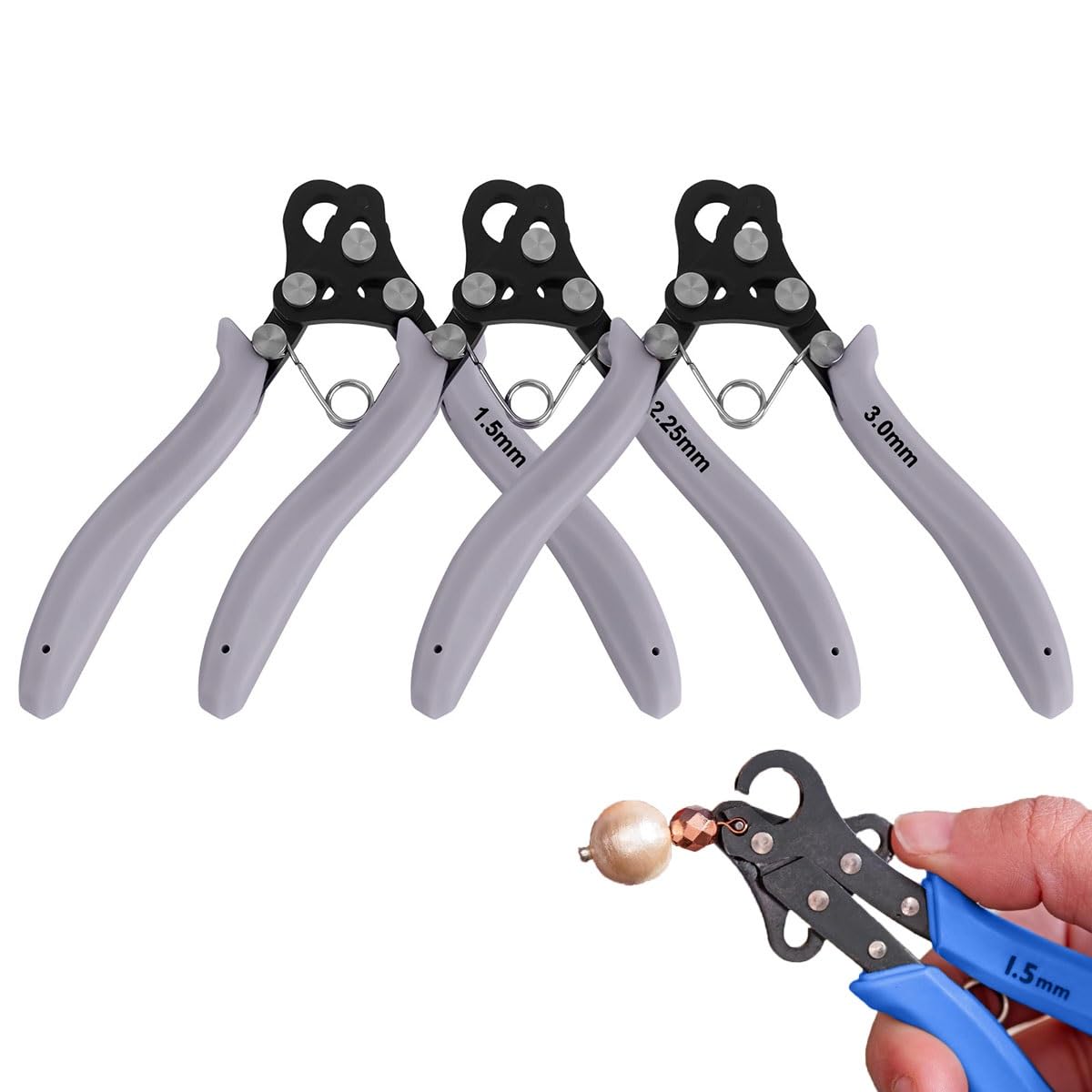 1 PCS Wire Rolling Plier Set, Multipurpose Jewellery Pliers, One-Step Looper 3 Mm/1.55mm/2.25mm, Wire Roll Pliers for Bending & Wrapping, for Necklaces, Bracelets, Earrings & Repairs(Gray,2.25mm)
