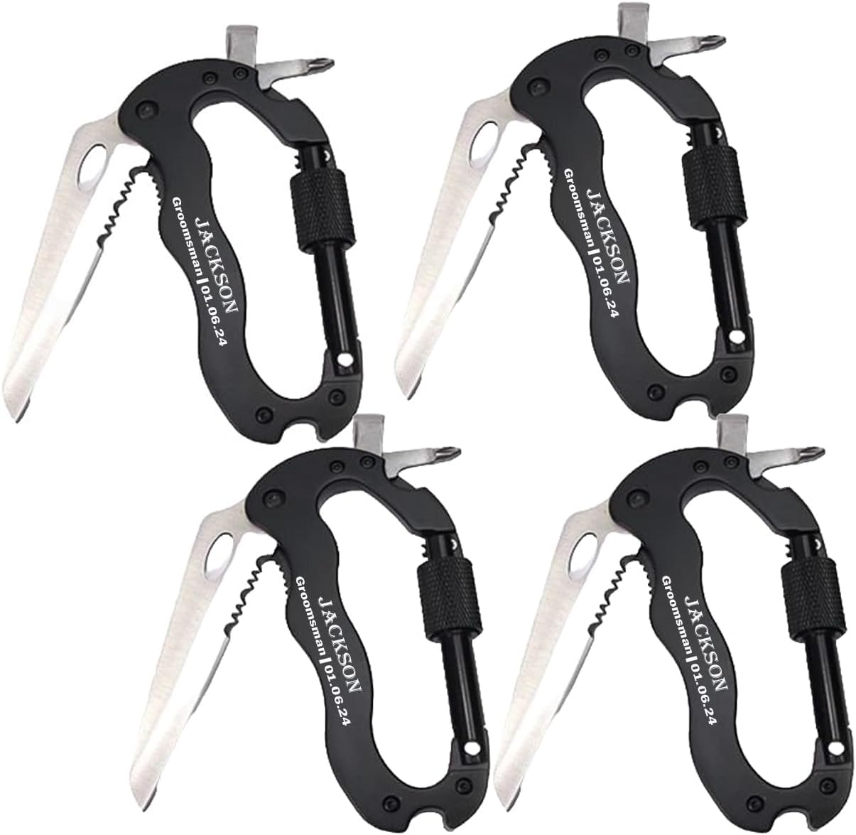 Set of 4 Personalized Multipurpose Carabiner - Custom Engraved Multi Carabiner - Wedding Gifts - Groomsmen Gift