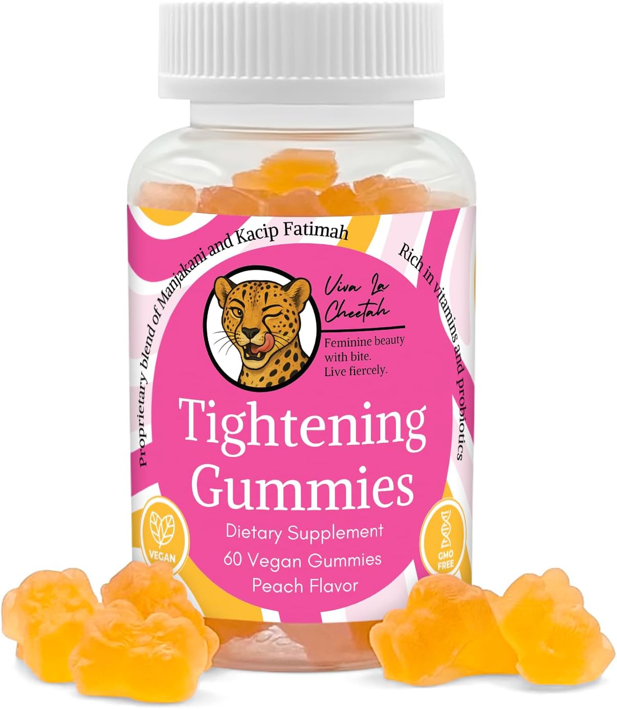 Vaginal Tightening Gummies, 2 Month Supply, V Tight, 60 Vegan Tightener Gummy Vitamins, Natural Tightening Pills for Tighter Vag, pH Balance, Vaginal Health (Peach)