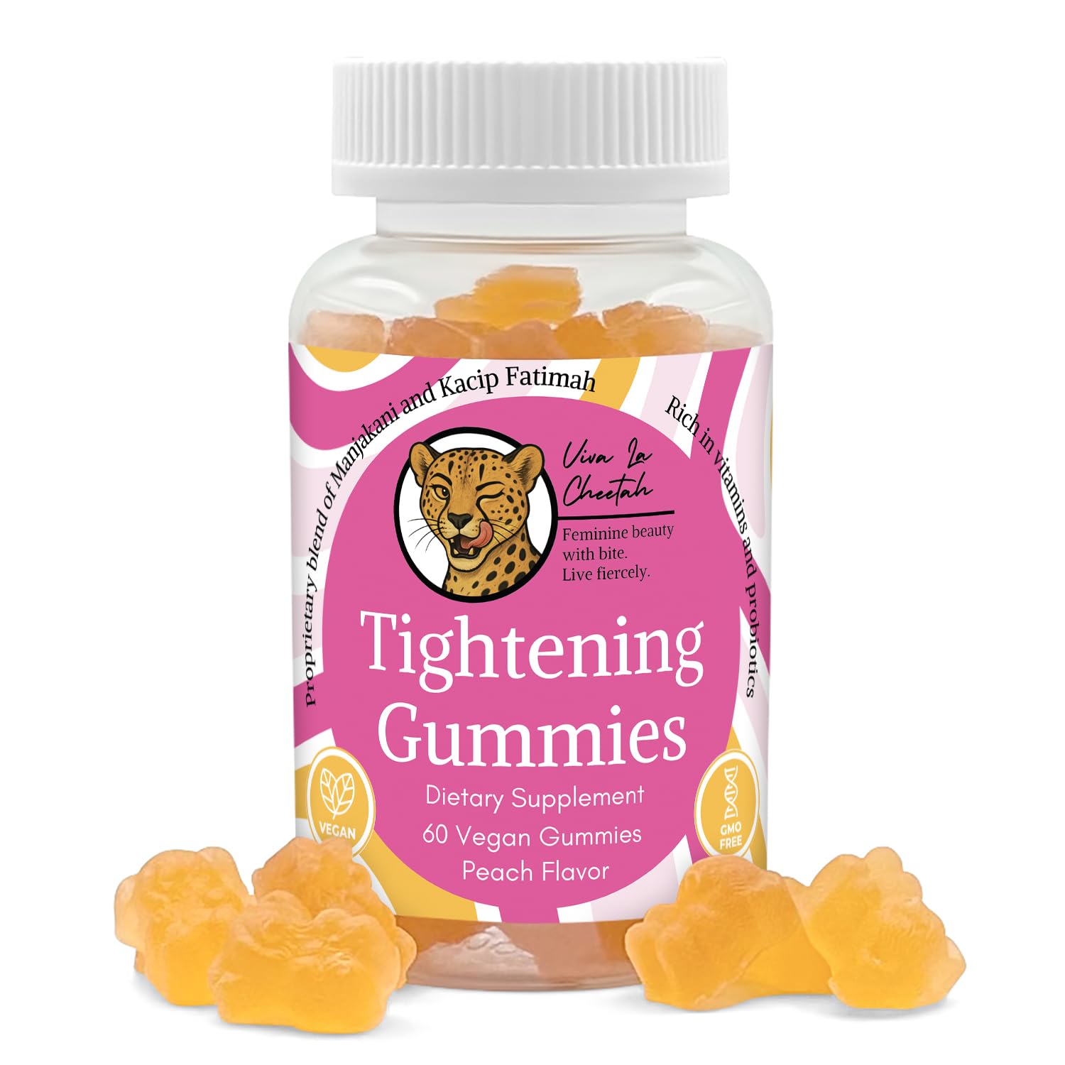 Vaginal Tightening Gummies, 2 Month Supply, V Tight, 60 Vegan Tightener Gummy Vitamins, Natural Tightening Pills for Tighter Vag, pH Balance, Vaginal Health (Peach)