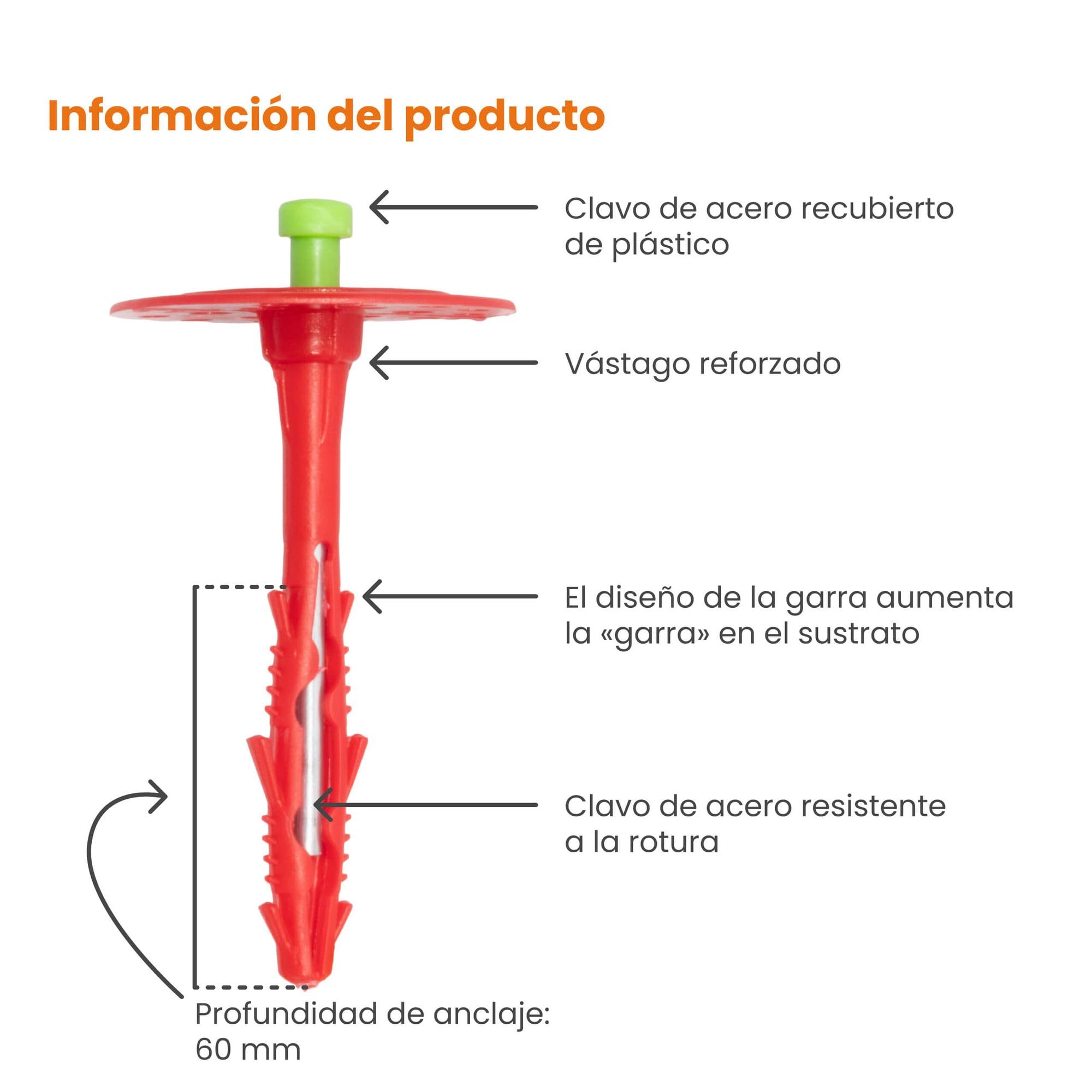 PROTEKTOR Taco para aislamiento térmico 100 unidades Ø8x120mm con clavo de acero para fijación de fachadas, aislamiento y SATE, WDVS anclajes de impacto con certificación ETA Anclajes térmicos