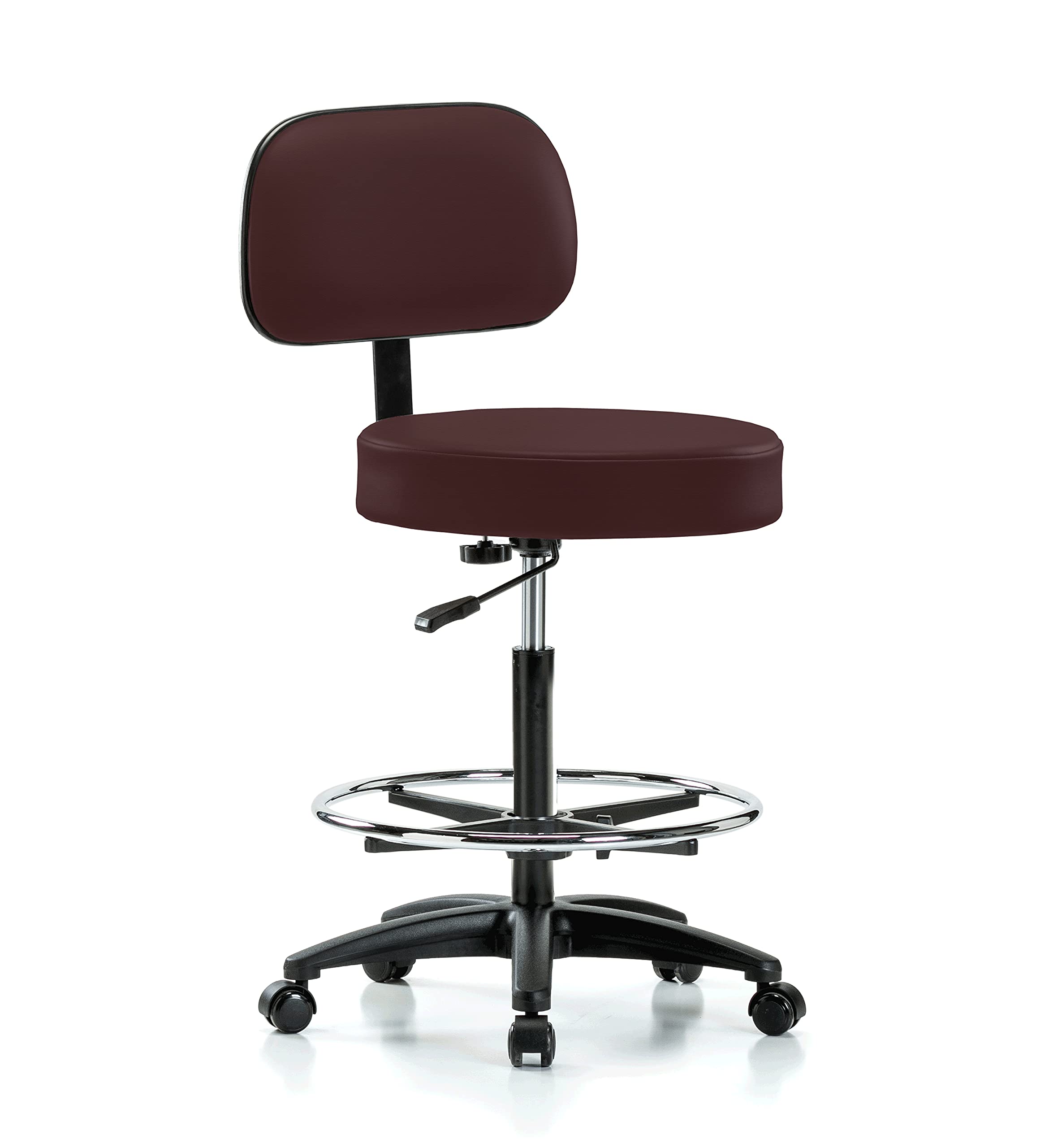 Perch Basic Exam Stool with Foot Ring, Casters, 25-35", Burgundy Fabric