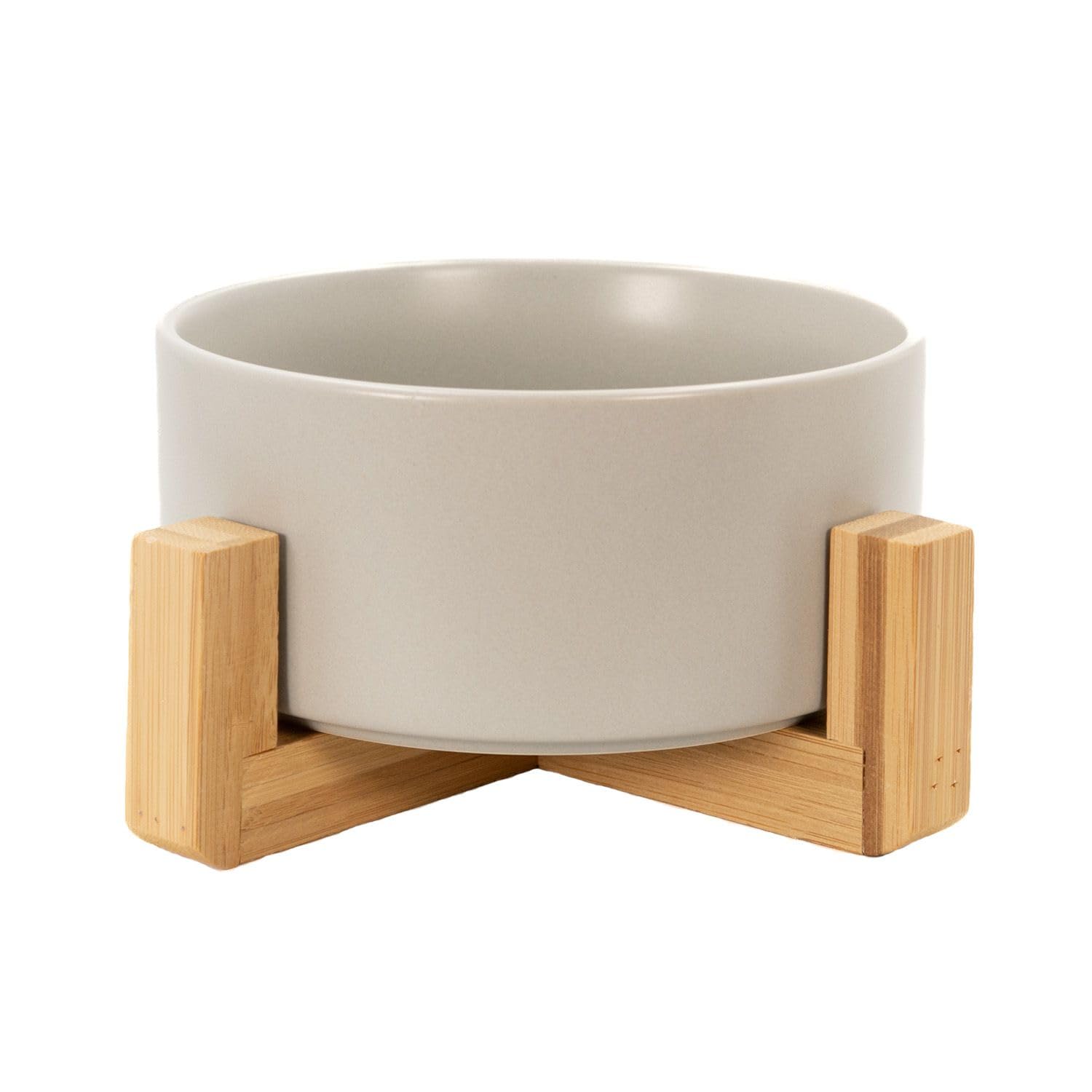 Gamelle en céramique anti-dérapante avec socle bambou pour éviter les débordements