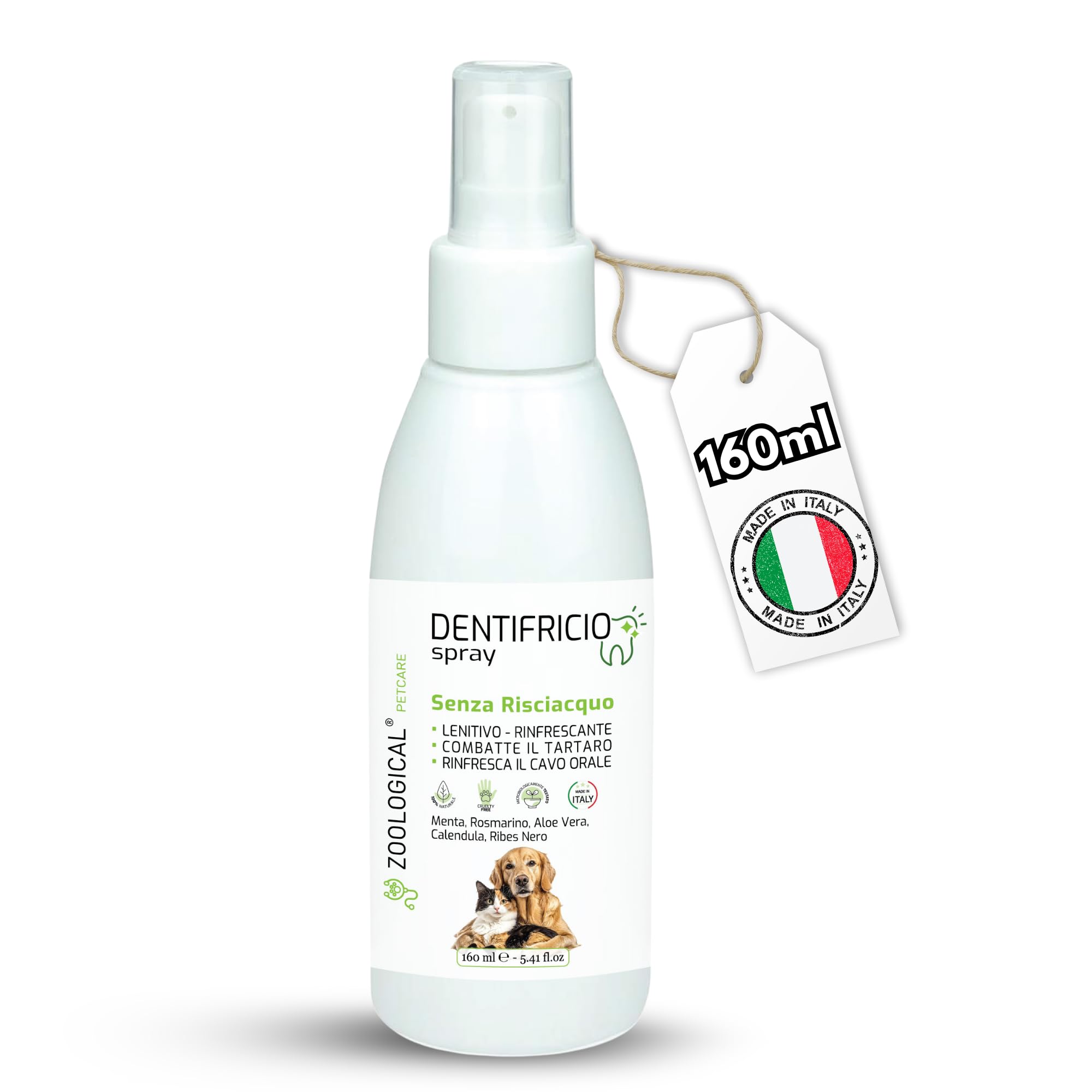 Dentifricio Spray per Cani e Gatti 160ml - Pulizia Denti Gengive Tartaro - Rinfresca Alito Menta Rosmarino
