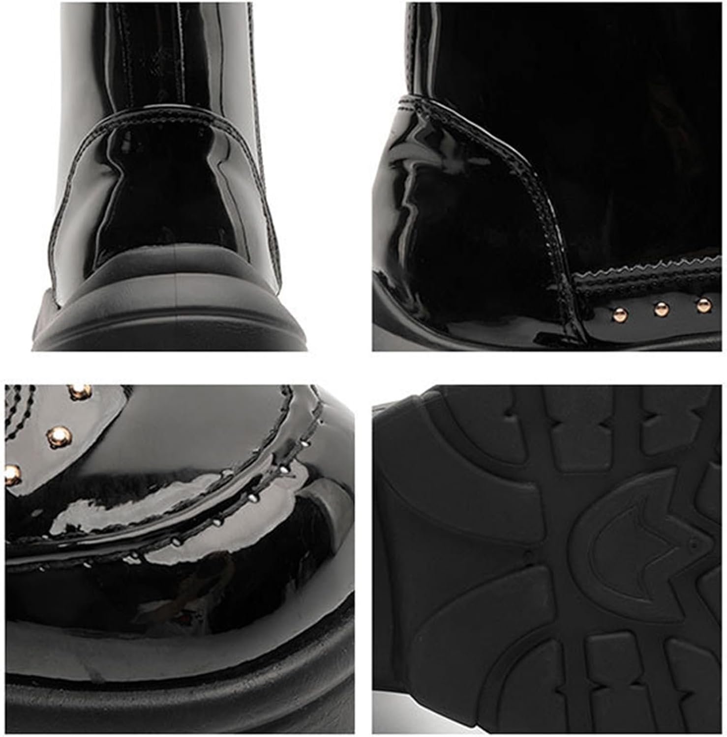Men's Patent Leather Rivet Platform Motorcycle Boots with Side Zipper Fashion Comfortable Non Slip Chunky Block Heel Goth Dress Combat Ankle Boots for Street Biker - Image 4