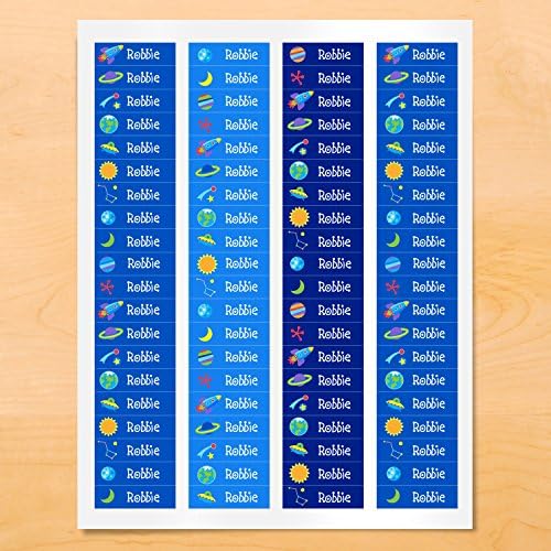 Out of This World Outer Space Waterproof Peel and Stick Labels for School and Camp, 80 Custom Labels Labels