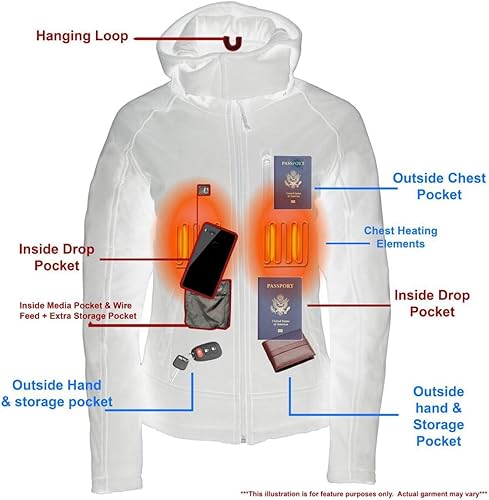 Miniatura 8 de Nexgen Heat NXL2767SET - Chaqueta térmica con volantes y capucha desmontable para mujer, color negro, con pila