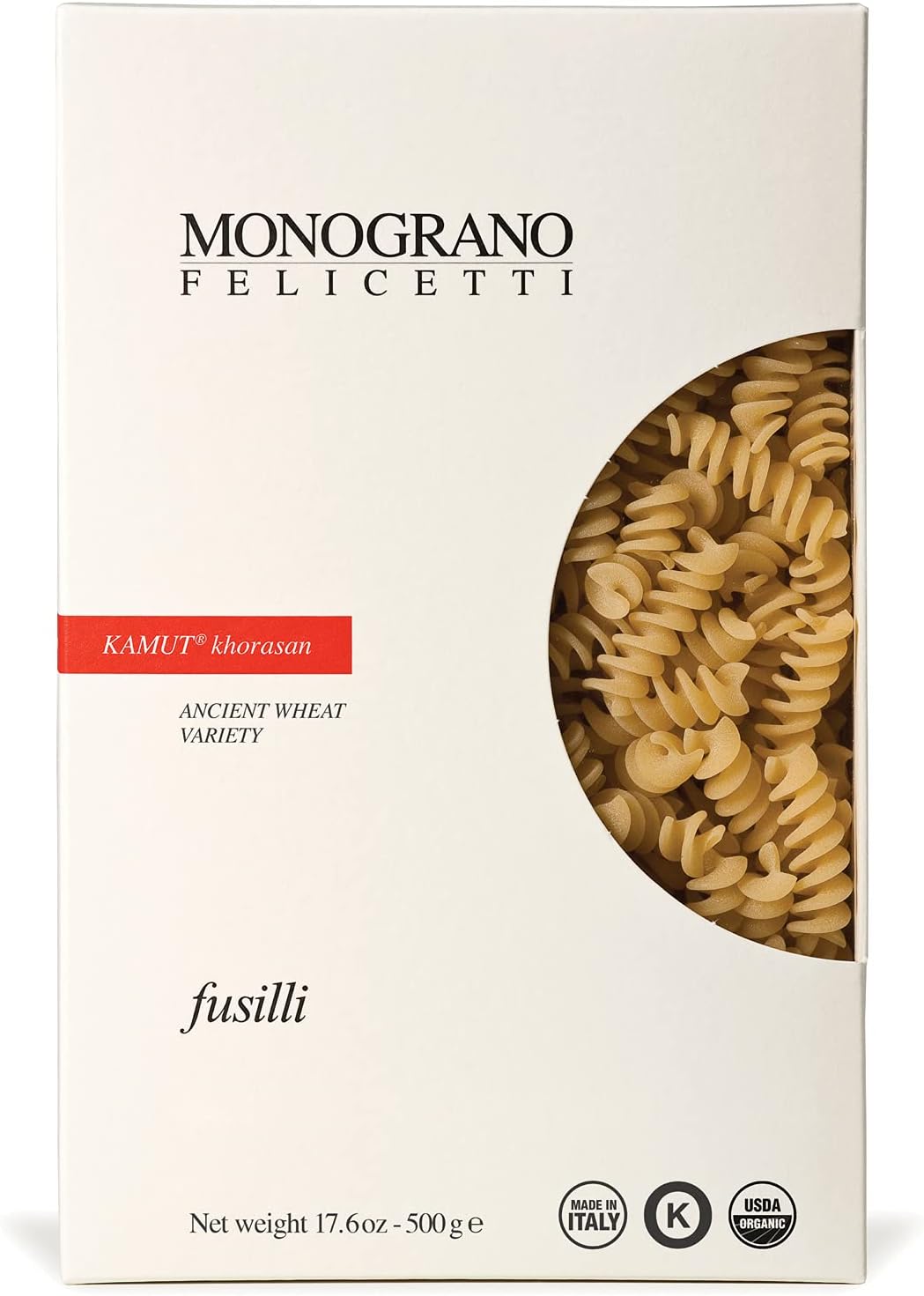 Monograno Felicetti Kamut Fusilli Pasta Italian Organic Non-GMO 17.6oz (500g)