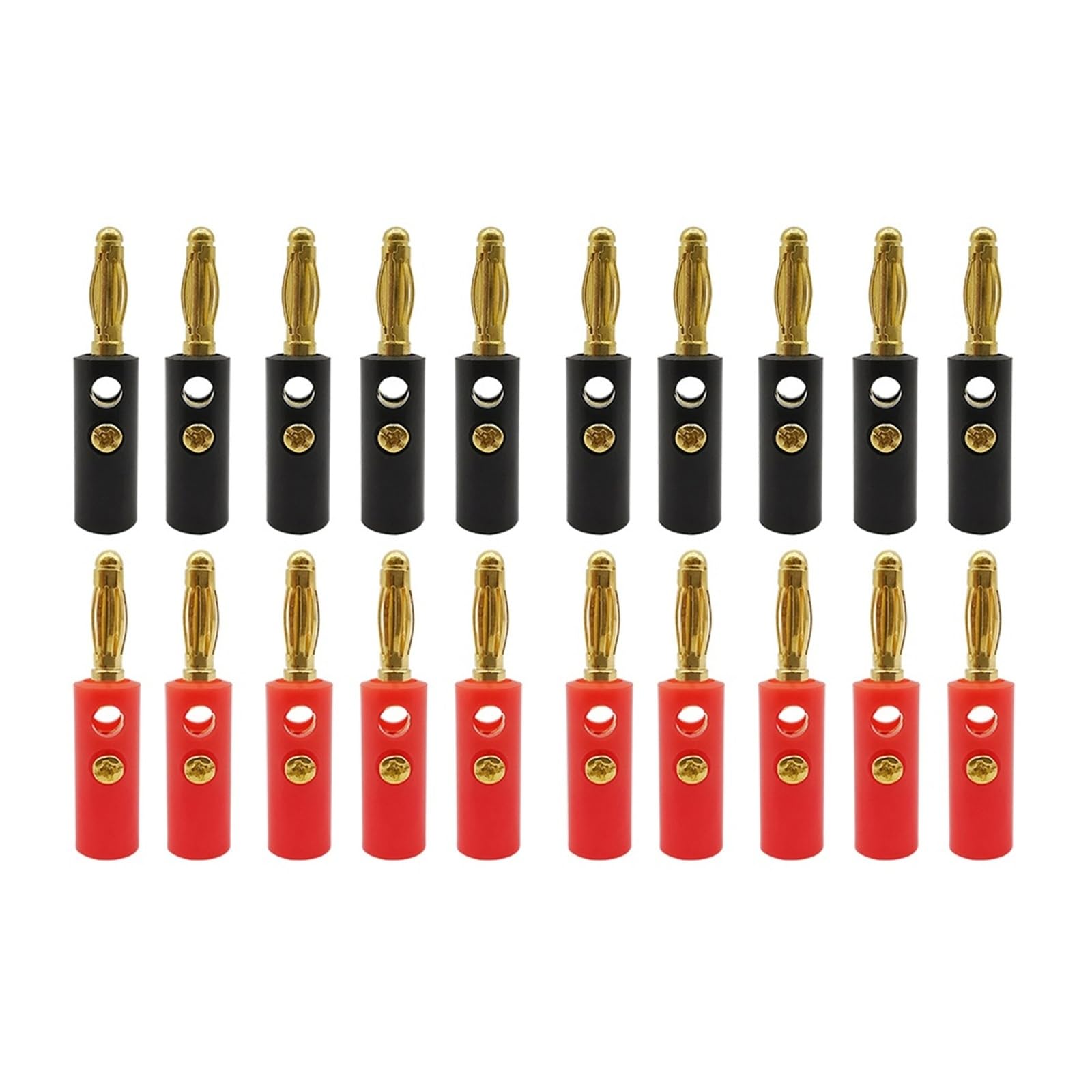 Lot de 20 connecteurs banane plaqués or de 4 mm pour haut-parleur Rouge/noir (10 noirs, 10 rouges)