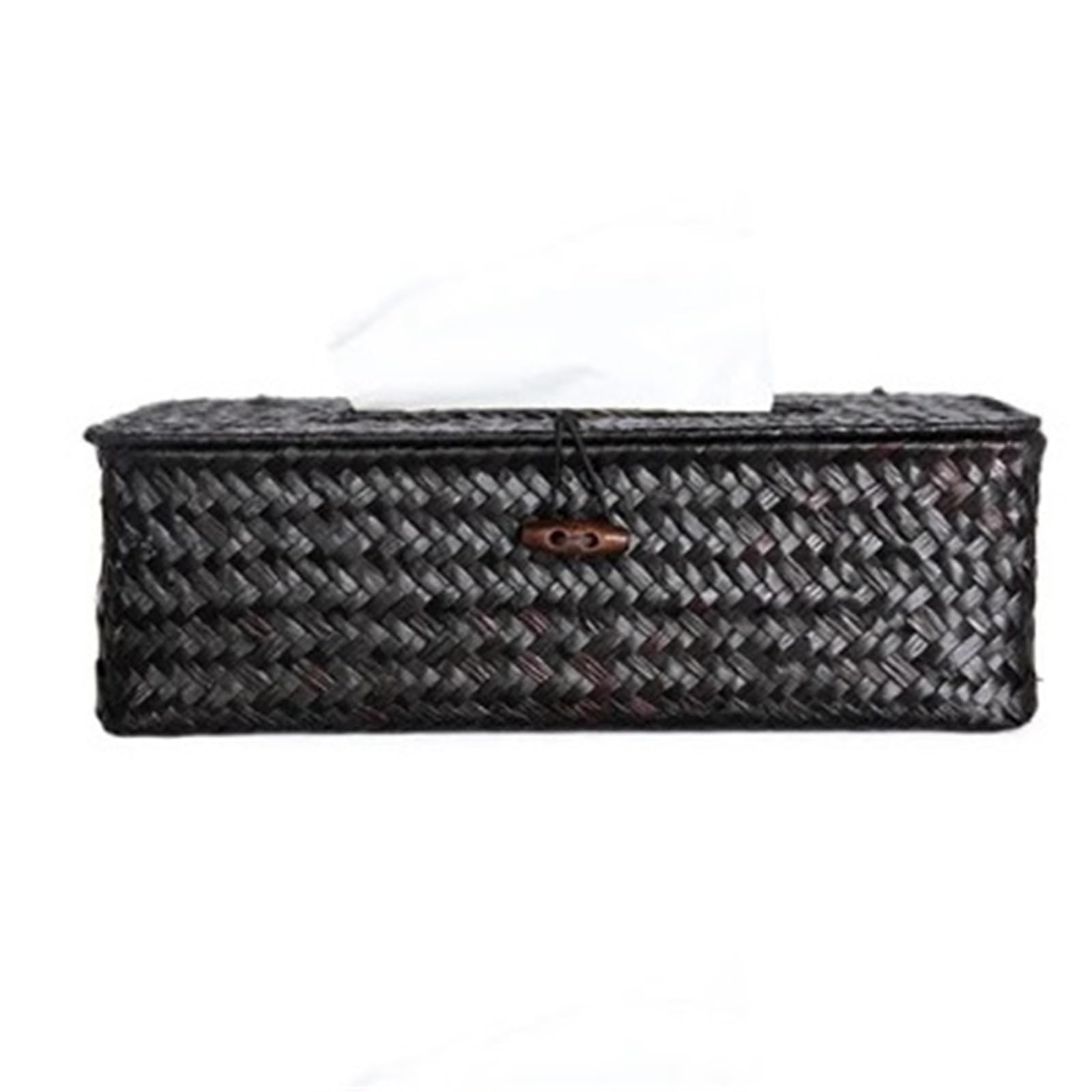 Rattan Tissue Box Cover Rectangular Napkin Case Woven Paper Container Home Car Napkins Holder Organizer For Living Room,Dining Table(Black)