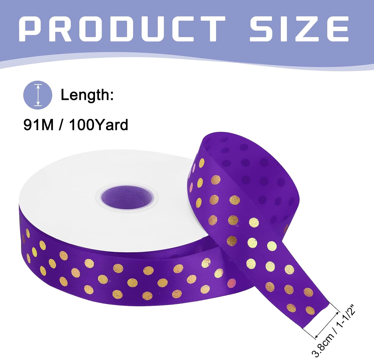 MECCANIXITY Polka Dots Grosgrain Ribbon 100 Yards 1-1/2 Inch Deep Purple with Gold Dots Polka Dots Ribbon Bow Decoration for Crafts Gift Wrapping Wedding DIY Handmade