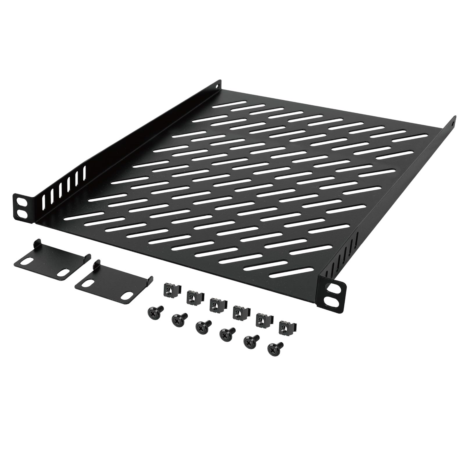 Tecmojo 10 Pulgadas 0,5U Estante, Profundidad 260mm, Fijación Frontal, Bandeja Ventilada, Estantería Metálica para Armarios de Red y Carcasas de Servidores, Circulación de Aire Mejorada, Negro