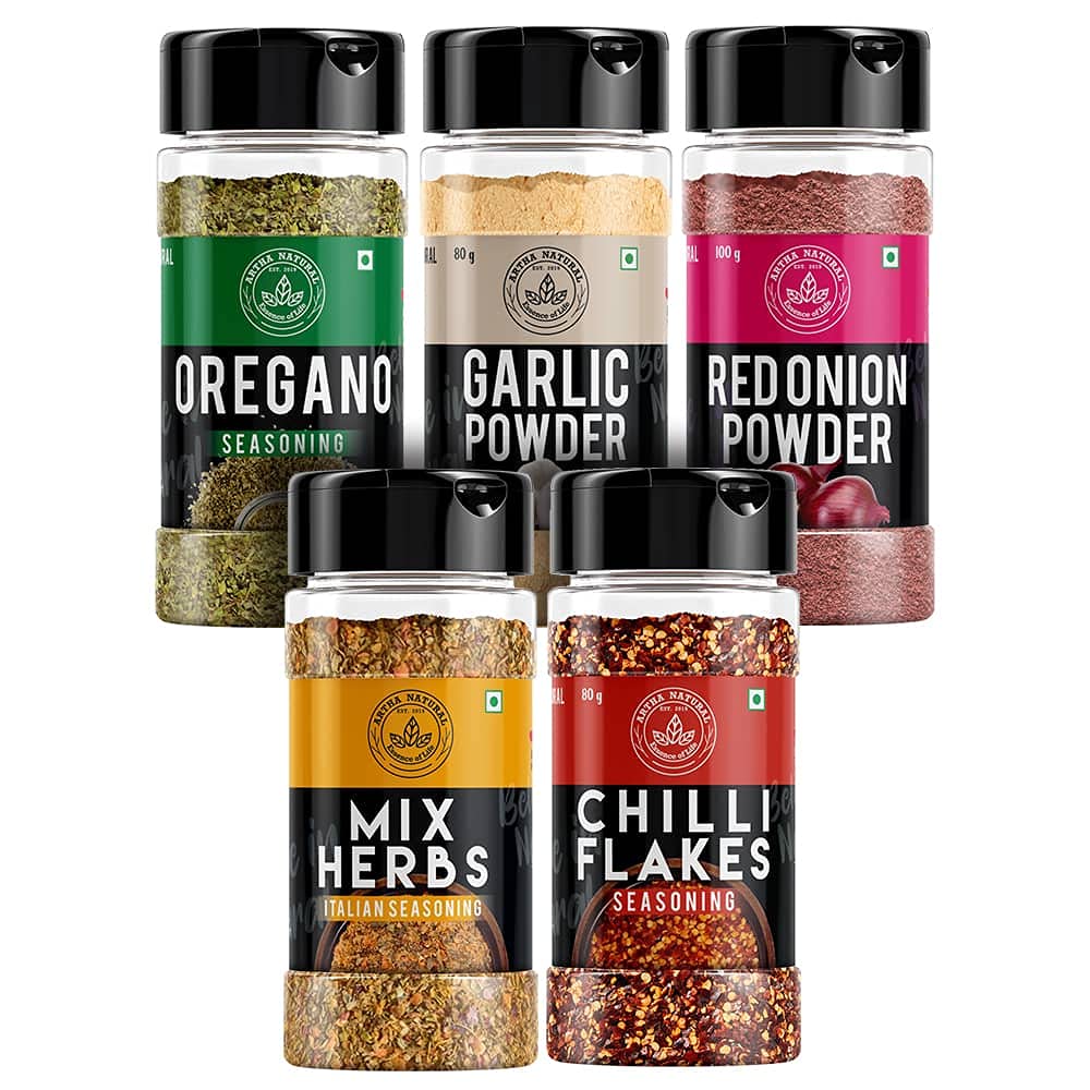 Artha Natural - Garlic Bread Seasoning Combo (Chilli Flakes 80g, Oregano 65g, Mix Herbs 100g, Onion Powder 100g, Garlic Powder-80g) - 425gm (B09GS2LRVH) Amazon Price History, Amazon Price Tracker