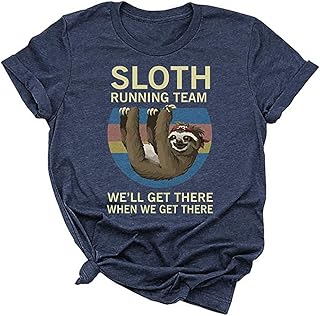 Beopjesk Women's Sloth Running Team T Shirt Short Sleeve I Hate People Graphic Tees Tops