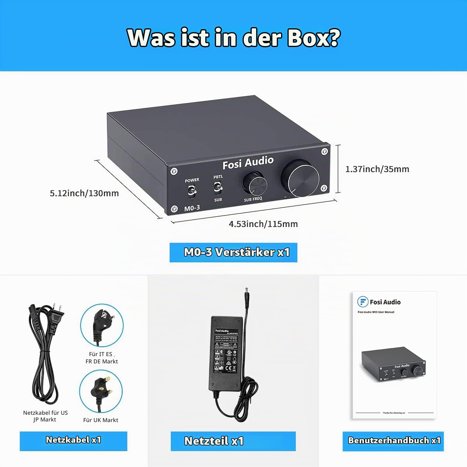 Fosi Audio M03 Subwoofer Verstärker 200W, TPA3255 Mini Monokanal Subwoofer-Verstärker, Voll-Frequenz & Sub-Bass umschaltbar Subwoofer Amplifier, integrierter Leistungsverstärker Klass-D für Subwoofer