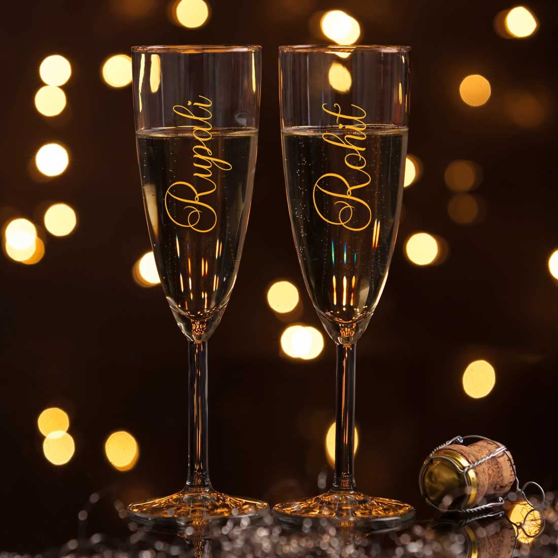 Nutcase Personalised Wine Gifts Box for Couples with Custom Champagne Glass Set - Available in Black Boxes 3