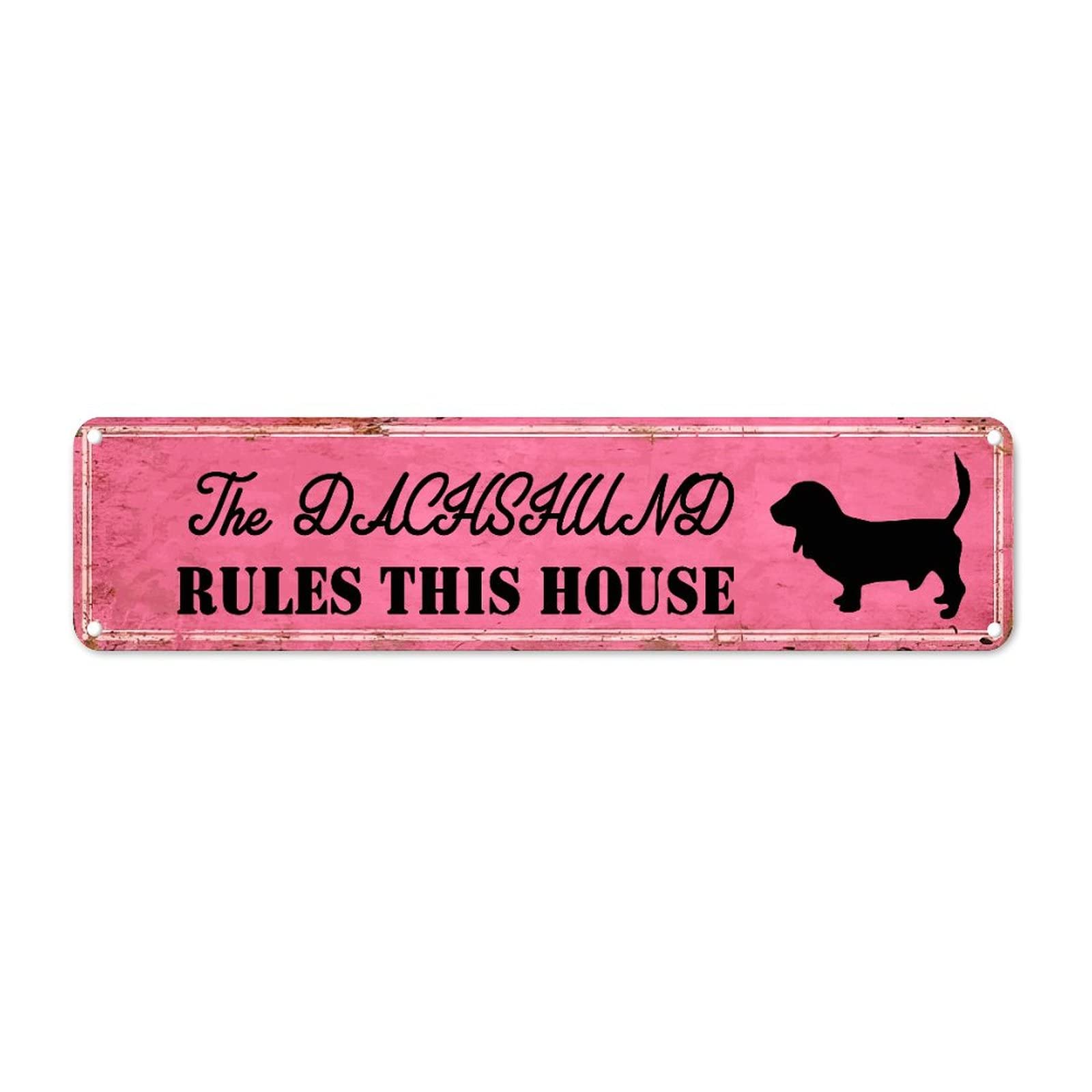The Dachshund Rules This House Retro Tin Signs Aluminum Metal Sign for Home Kitchen Garden Wall Yard Pub Club Decor Gift 4x16 Inch