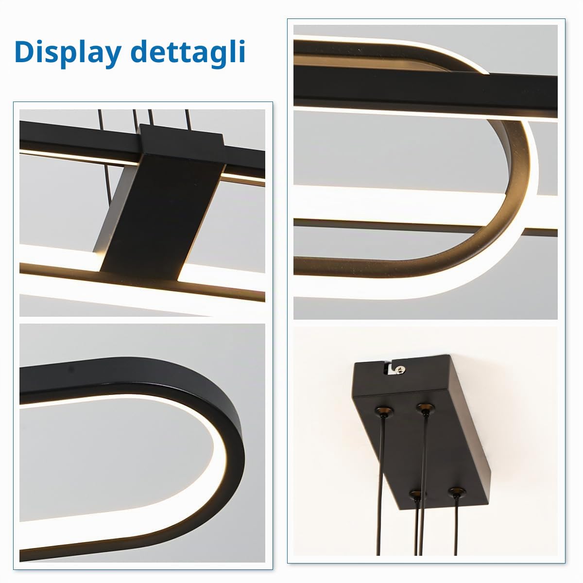 Lampadario Ovale Moderno LED Lampade a Sospensione Dimmerabile Doppio Anello Design Isola Cucina Lampadari Soggiorno,Regolabile Lineare Soffitto Camera Letto Lampadario Plafoniera,Nero 99cm