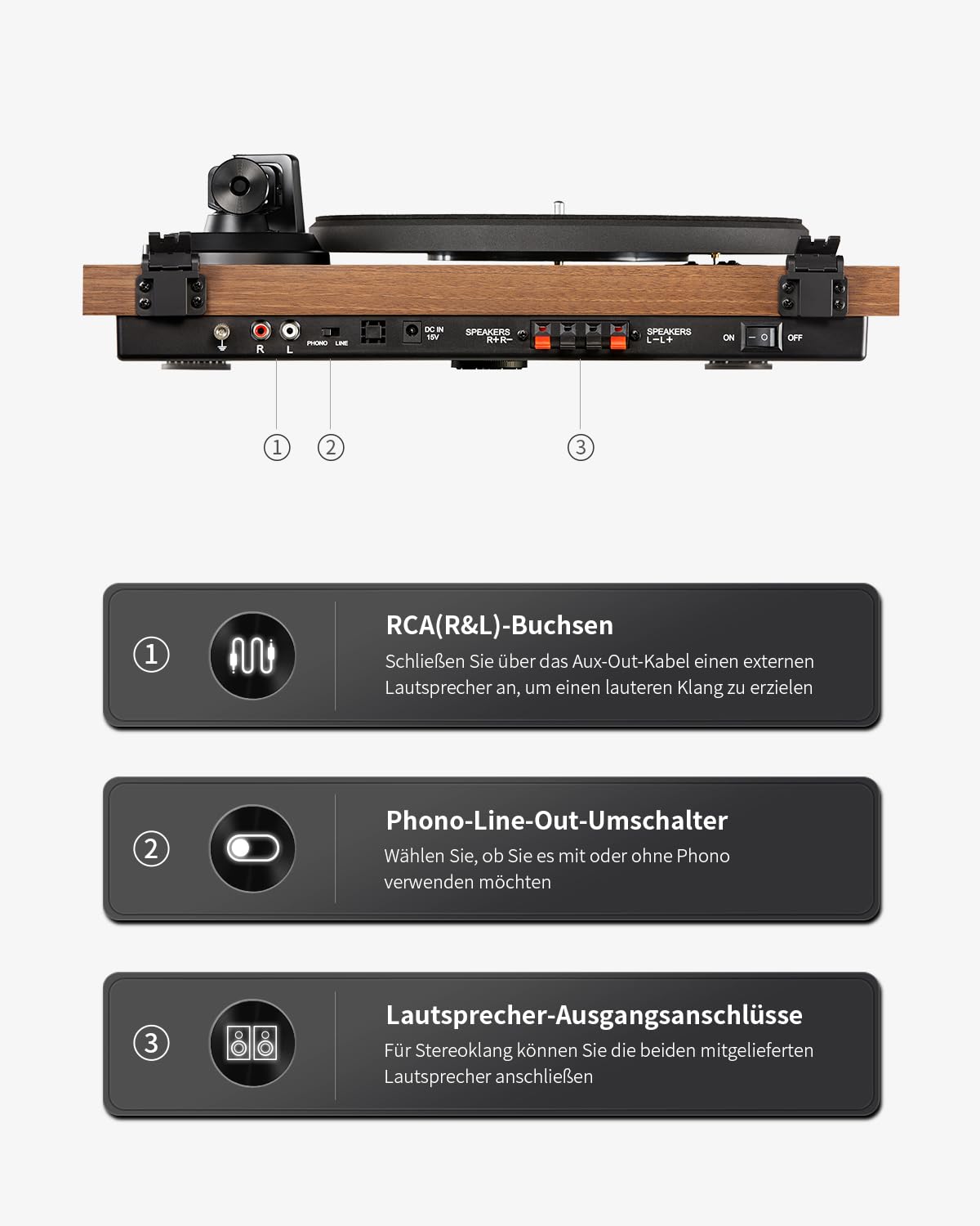 ANGELS HORN Plattenspieler mit Lautsprechern, Bluetooth Schallplattenspieler, integriertem Phono-Vorverstärker 33/45 U/min und AT-3600L-Tonabnehmern Zwei-Gang-Riemenantrieb