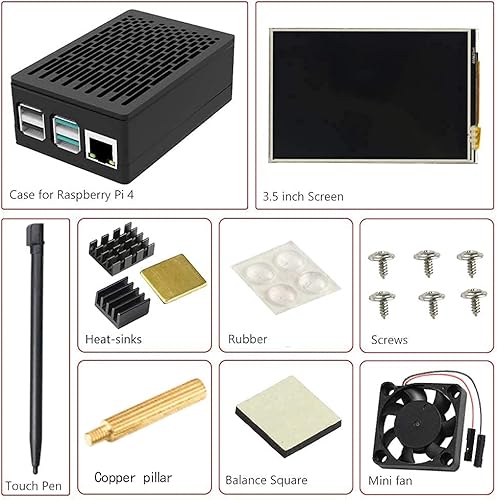 Miniatura 5 de para Raspberry Pi 4 TFT 3.5 pulgadas pantalla táctil con funda, mini ventilador de refrigeración y disipador de calor, resolución 480x320 60fps