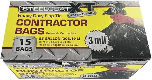 Miniatura 5 de Steelcoat XL Extra Tough Pro - Bolsas de basura con solapa para contratistas, 55 galones, paquete de 2 unidades de 15 unidades, 3 mil, color negro