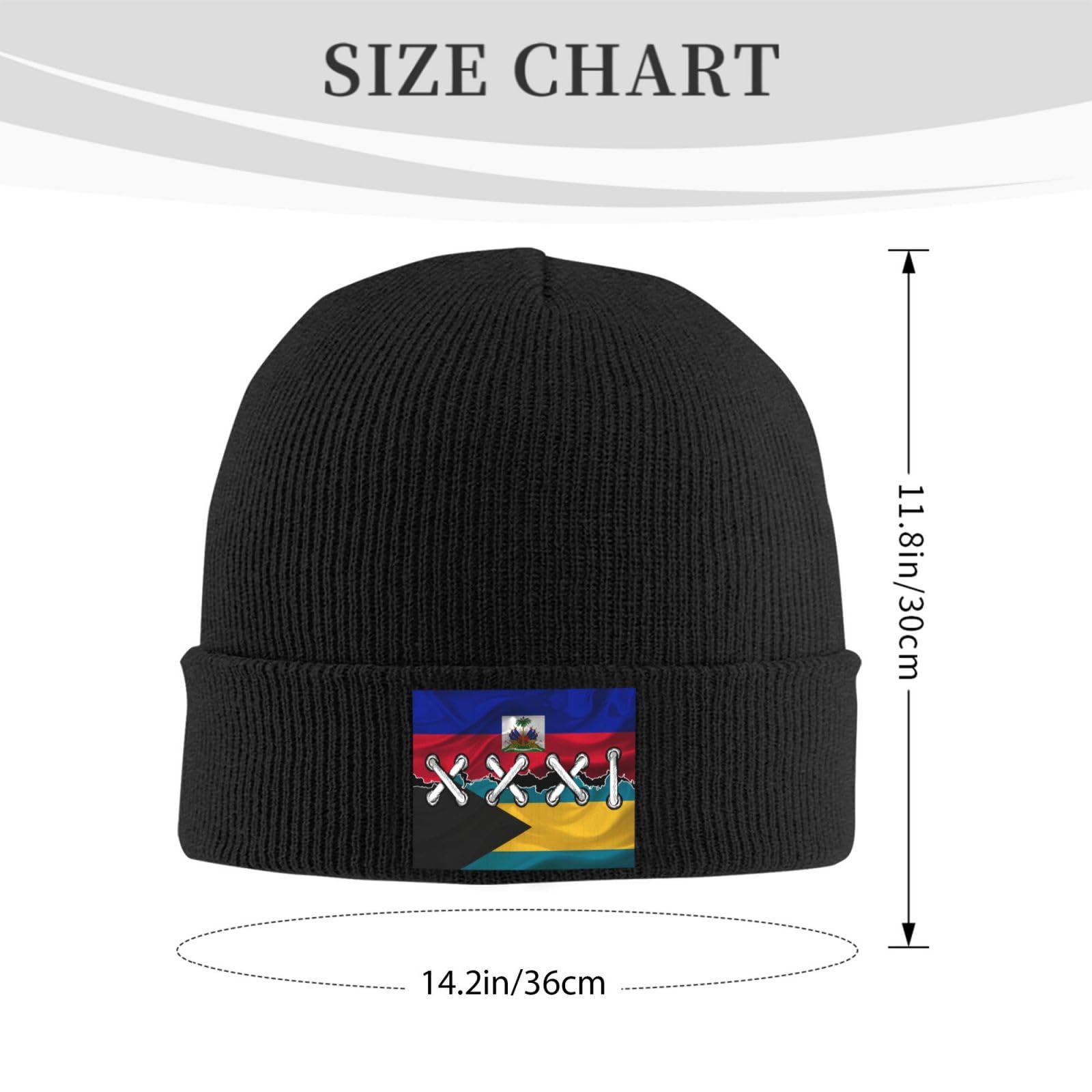 Haitian and Bahamas Bahamian Flag Wavy Combine Beanie Hat Knit Cuffed Hats for Women Men Beanies Hats Warm Skull Caps Outdoor Ski Hiking Winter Cap Unisex Gift Black