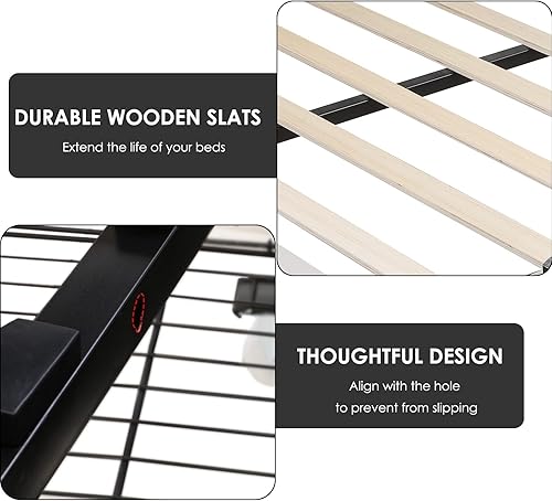 Miniatura 7 de Keyluv Moderna base de cama tapizada con 4 cajones de almacenamiento, plataforma de piel sintética con cabecera capitoné con botones, soporte de