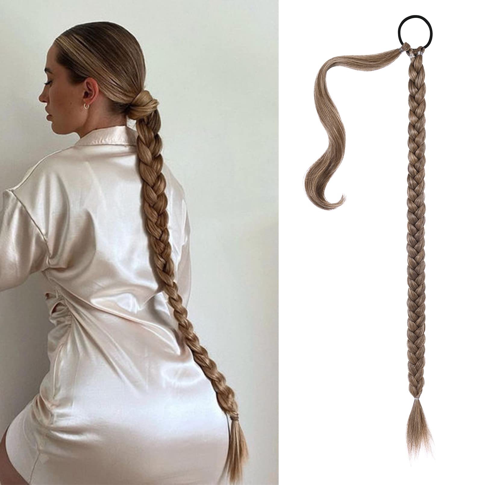 SEIKEA Long Braided Ponytail Extension with Hair Tie Straight Wrap Around Hair Extensions Ponytail Natural Soft Synthetic Hair Piece Daily Wear 34
