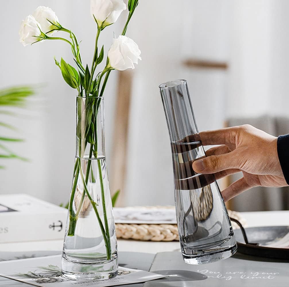 Hand-Made Blown Art Bud Glass Vase Glass Flower Vase Single Stem Vase Bud Vase Centerpieces Vases for Wedding Reception Dining Table Single Rose Flowers (Grey) - Image 4