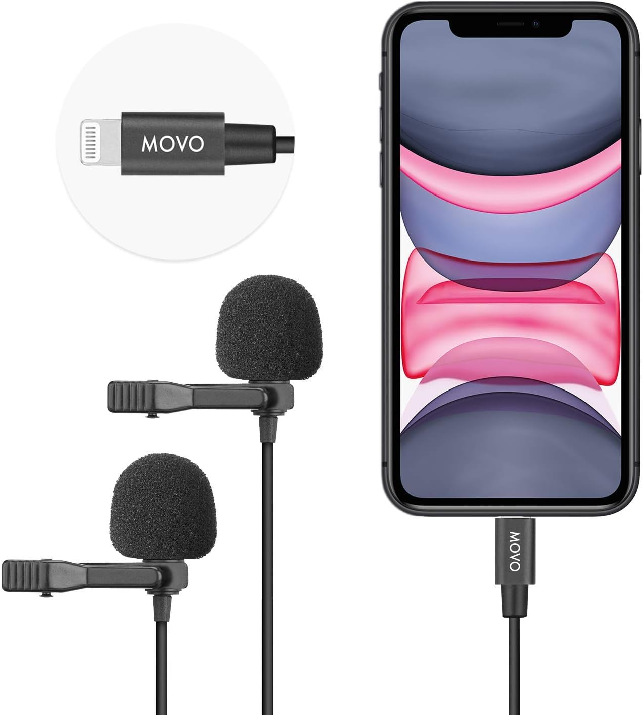 Movo Dual Lavalier Microphone System for iPhone - Auxiliary