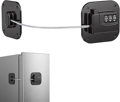 Refrigerator Lock, Fridge Locks Mini with Combination Fridge Locks for Adults Refrigerator Door Lock Heavy Duty with Adhesive for Refrigerators Cabinets, Drawers, Keyless, Black