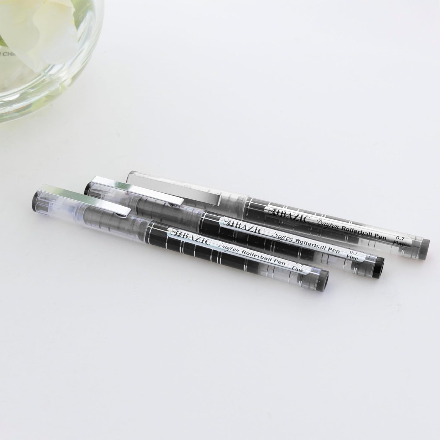 BAZIC Products Dayton Rollerball Pen 0.7mm Black Color, Regulator Flowing Liquid Ink Pens, Rolling Ball Pens Smooth Writing for Office (3/Pack), 24-Packs