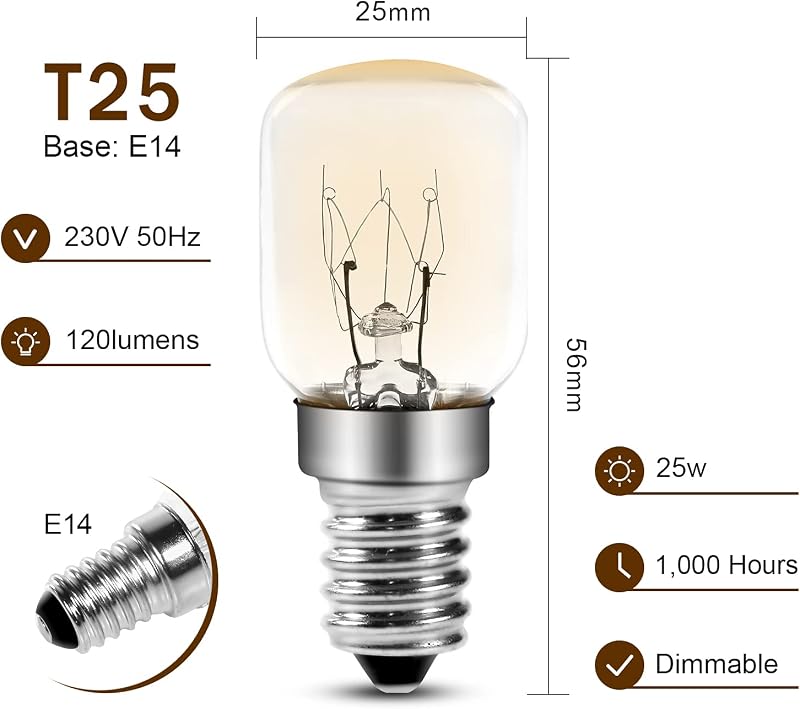 Comyan Sütő Izzó 25W E14 Foglalattal 300°C Hőálló Mikrohullámú Sütő Sólámpa Izzók 4 Darabos Csomag