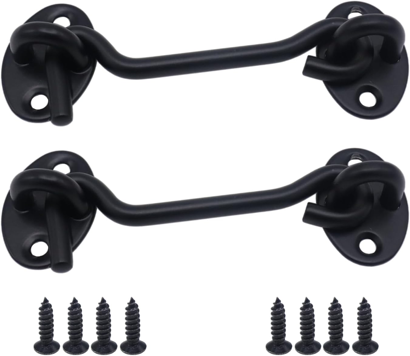 2 Pack 3 Inch Black Stainless Steel Hook and Eye Latch, Heavy Duty Barn Door Lock for Gates, Sheds, Windows, Fences, Cabin - Solid Thicken Privacy Latch with Mounting Screws