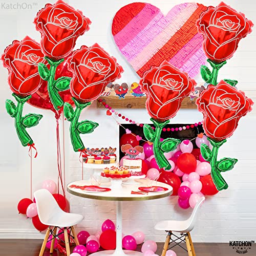 Katchon, Giant Rose Balloons 37 Inch - Pack Of 6 | Rose Foil Balloons, Flower Shaped Balloons | Rose Shaped Balloons, Romantic Decorations Special Night | Happy Birthday Balloons Red Rose Balloons #TOP5