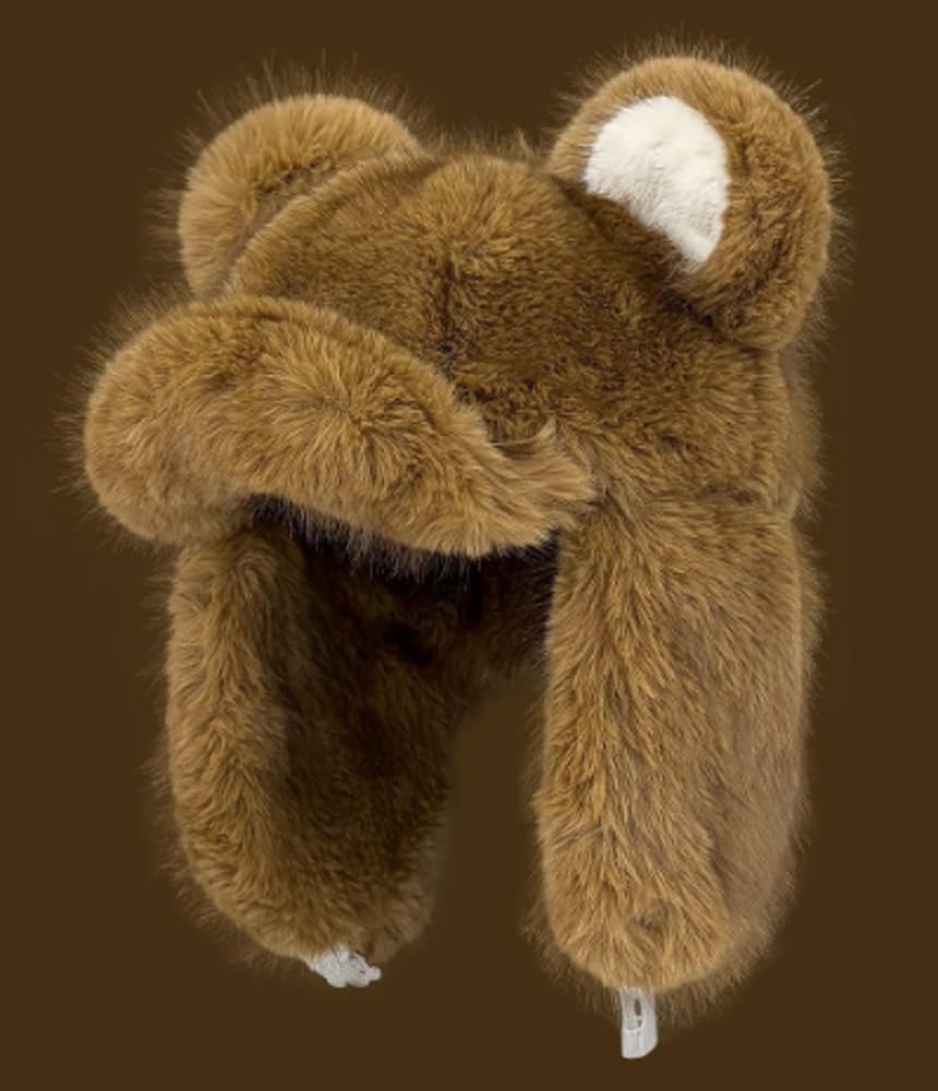 Y2K Slouchy Crochet Bear Beanie Hat Furry Beanies Cute Fuzzy Winter Bucket Trapper Hats Knitted Animal Skull Cap 2025