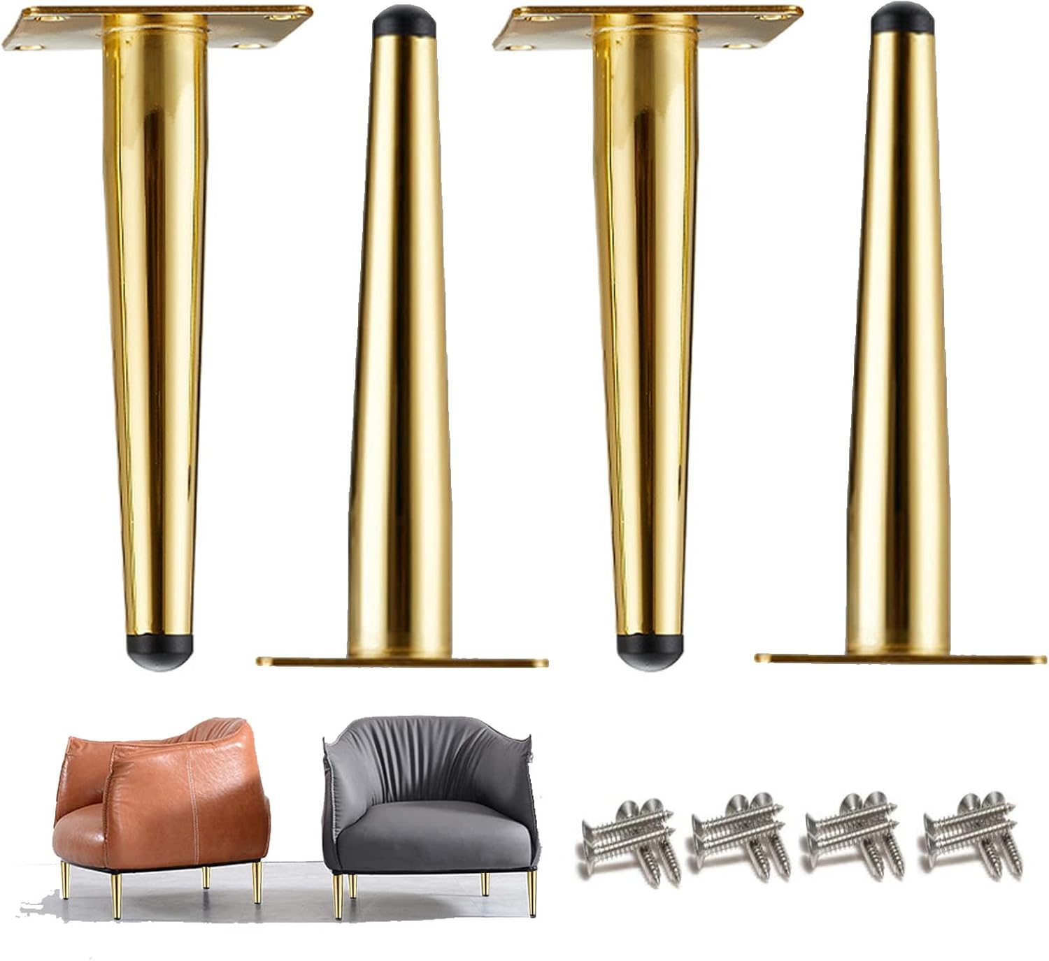 Set of 4 Metal Furniture Legs,TV Cabinet Feet Support Legs,Raised Sofa Legs,for Bathroom Cabinet Legs,Bed Legs,Coffee Table Legs,Gold-25cm/9.8in