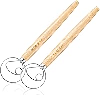 CosonHome Pack of 2 Danish Dough Whisks - Stainless Steel Ring Wooden Handle for Sourdough Bread Pizza Dough Thick Batters 13.5 Inch