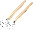 Pack of 2 Danish Dough Whisk, Kitchen Baking Flour Mixing Tool for Sourdough, Bread, Flour Paste, Butter, Pancake, Pizza, Cake, Pastry, Biscuits, Wooden Handle Stainless Steel Ring