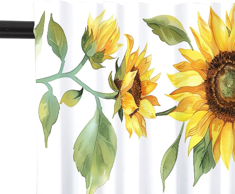 2 Panel Rustic Sunflower Fine Botanical Window Valances, Yellow Nature Plant Window Treatment Decor Curtains Rod Pocket Valances for Kitchen/Living Room, 54" X 18"