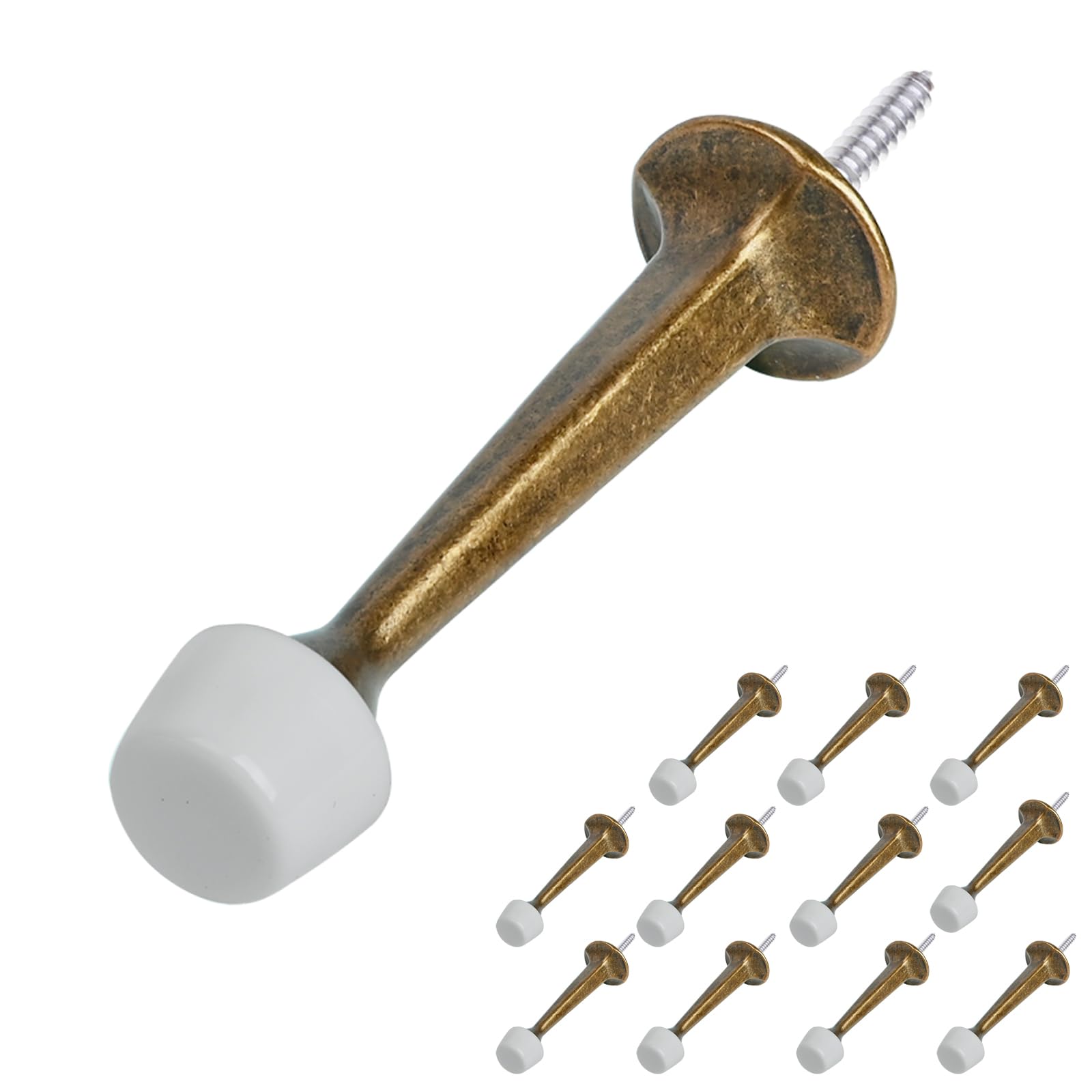 HOMOTEK 12 Pack Heavy Duty Solid Rigid Door Stop with Soft Rubber Tip, Zinc Die Cast Door Stopper Protect Wall & Door,Brass Bronze โ image 1