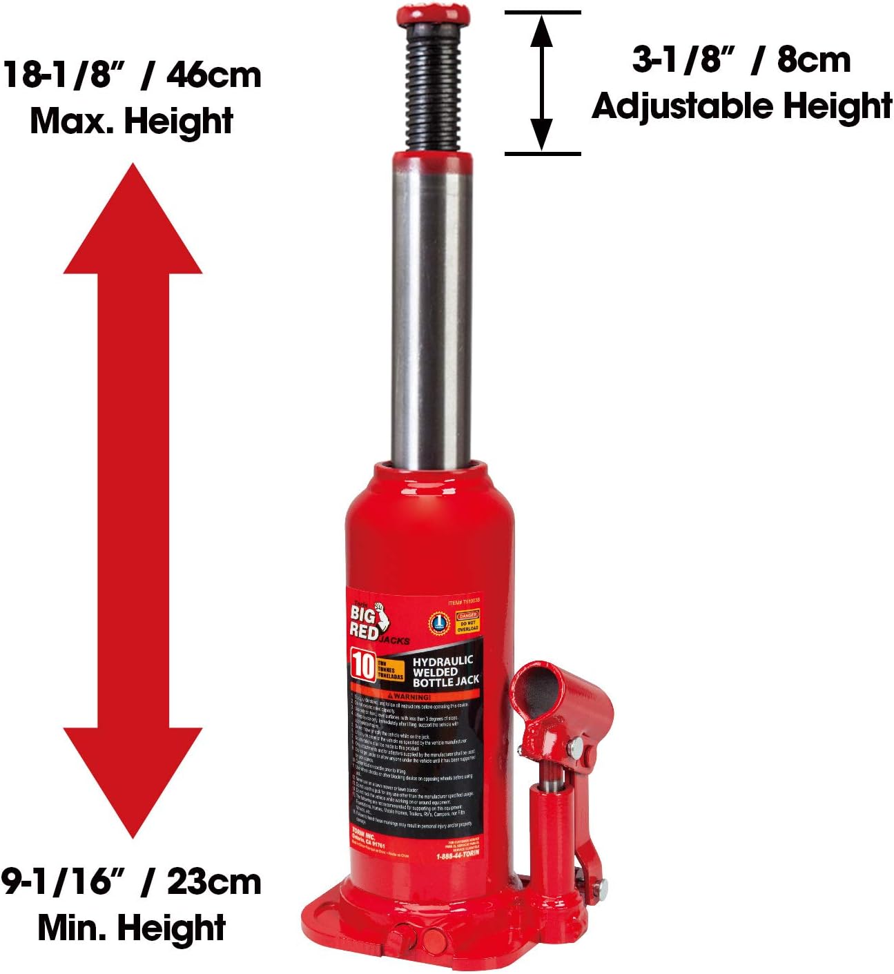 BIG RED T91003B Torin Hydraulic Welded Bottle Jack, 10 Ton (20,000 lb) Capacity, Red : Automotive