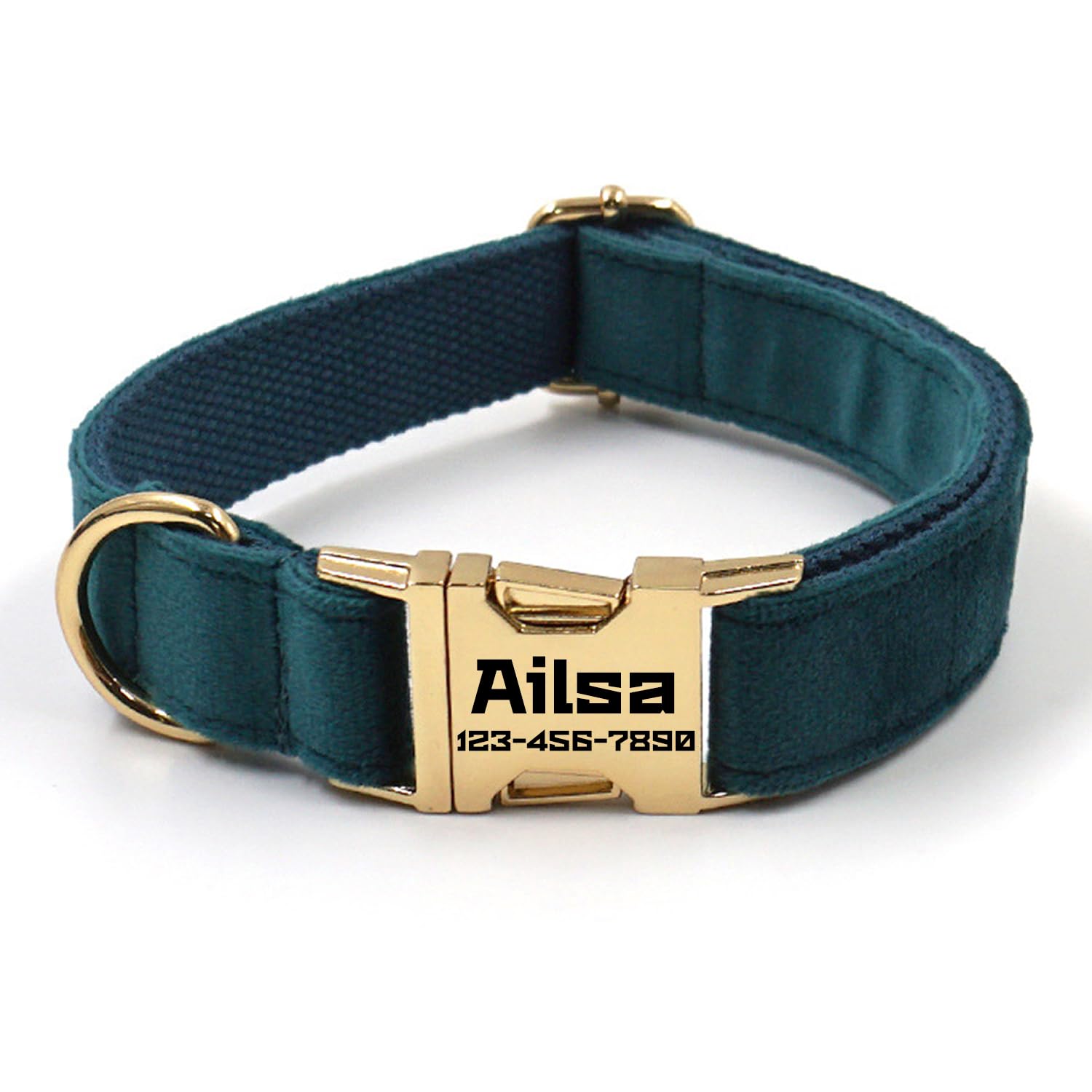 Personalized Soft Dog Collar, Laser Engraved Metal Buckle Dog Tag, Adjustable Through D-Ring, and Colors(Emerald,XS)