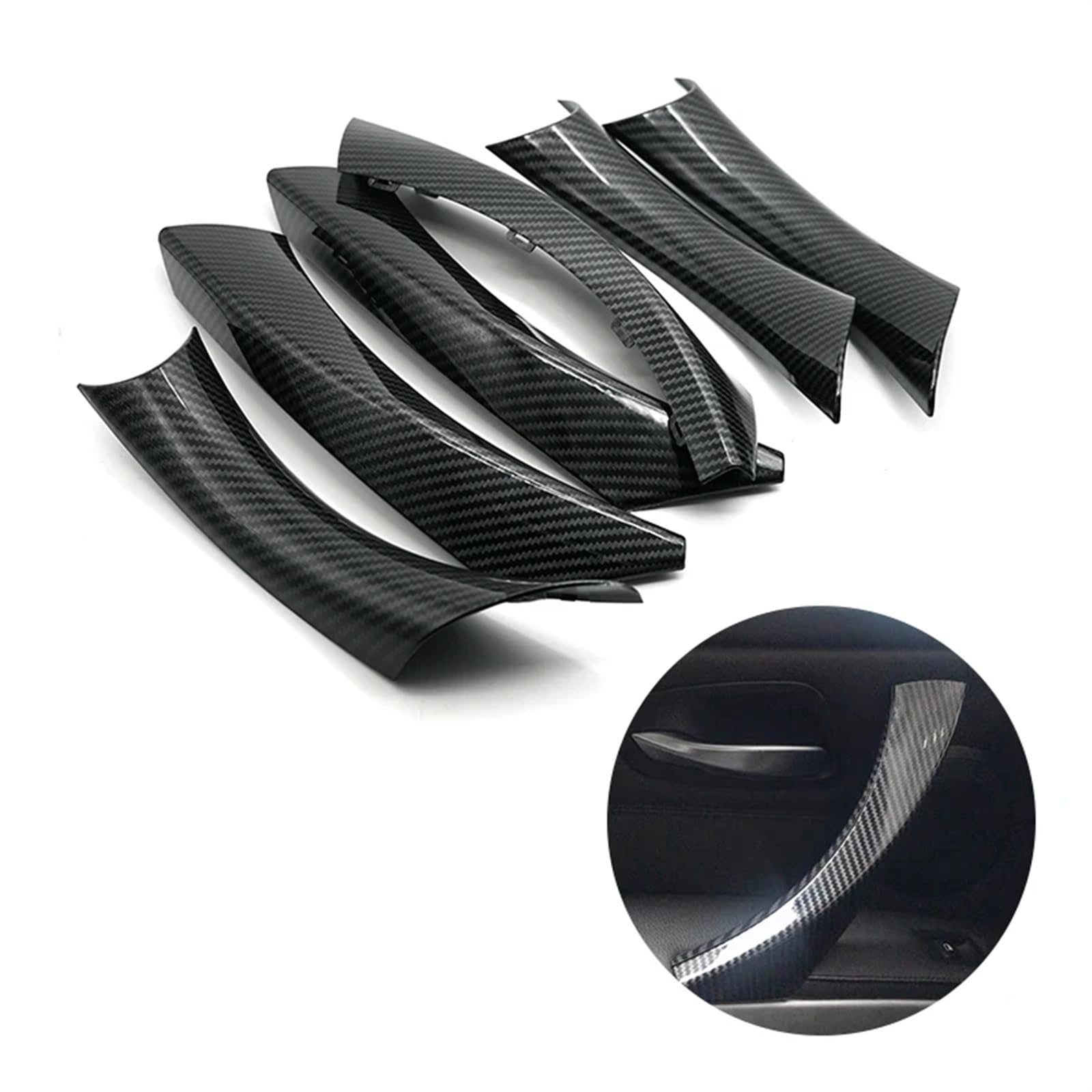 Manilla Interior de Puerta para BMW Serie 3 E90 E91 316 318 320 325 328i 2004-2012 (6 Unidades) Cubierta de Tirador de Puerta Interior de Carbono