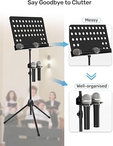 Miniatura 3 de Soporte para micrófono múltiple con abrazadera (aluminiogoma), soporte para micrófono y borde de escritorio y pared, soporta hasta 2 micrófonos de