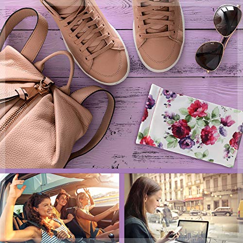 Women Soft Sunglasses Case, Eyeglass Pouch With Cloth, A Squeeze Top Glasses Case Holder For Large Frames In Floral Design (Ct8 Cranberry Rose) #TOP4