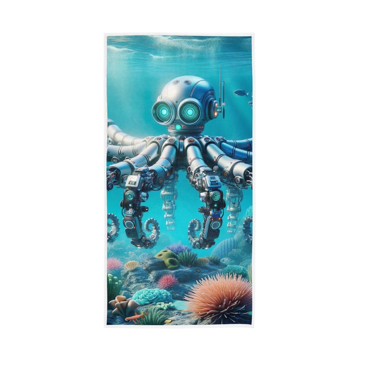 LSRCPD Robotic Animal Undersea Hand Towel, 15 x 30 Inches, Soft Highly Absorbent Towels for Bathroom Gym Hotel