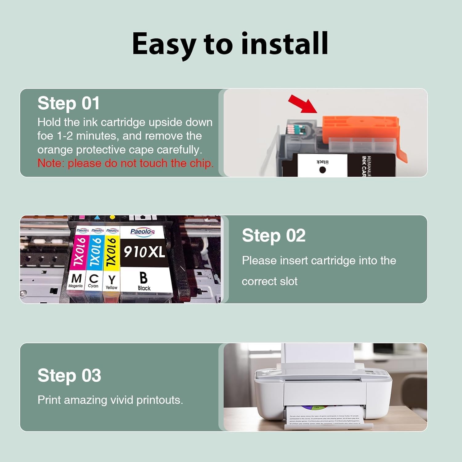 910XL 910 Ink Cartridges Latest Chip Replacement for HP 910XL Ink Cartridges Combo Pack for HP Ink 910 XL Work for HP OfficeJet Pro 8020 8010 8025 8035 8028 8030 8015 8018 8022 Printer Ink 910,4 Pack