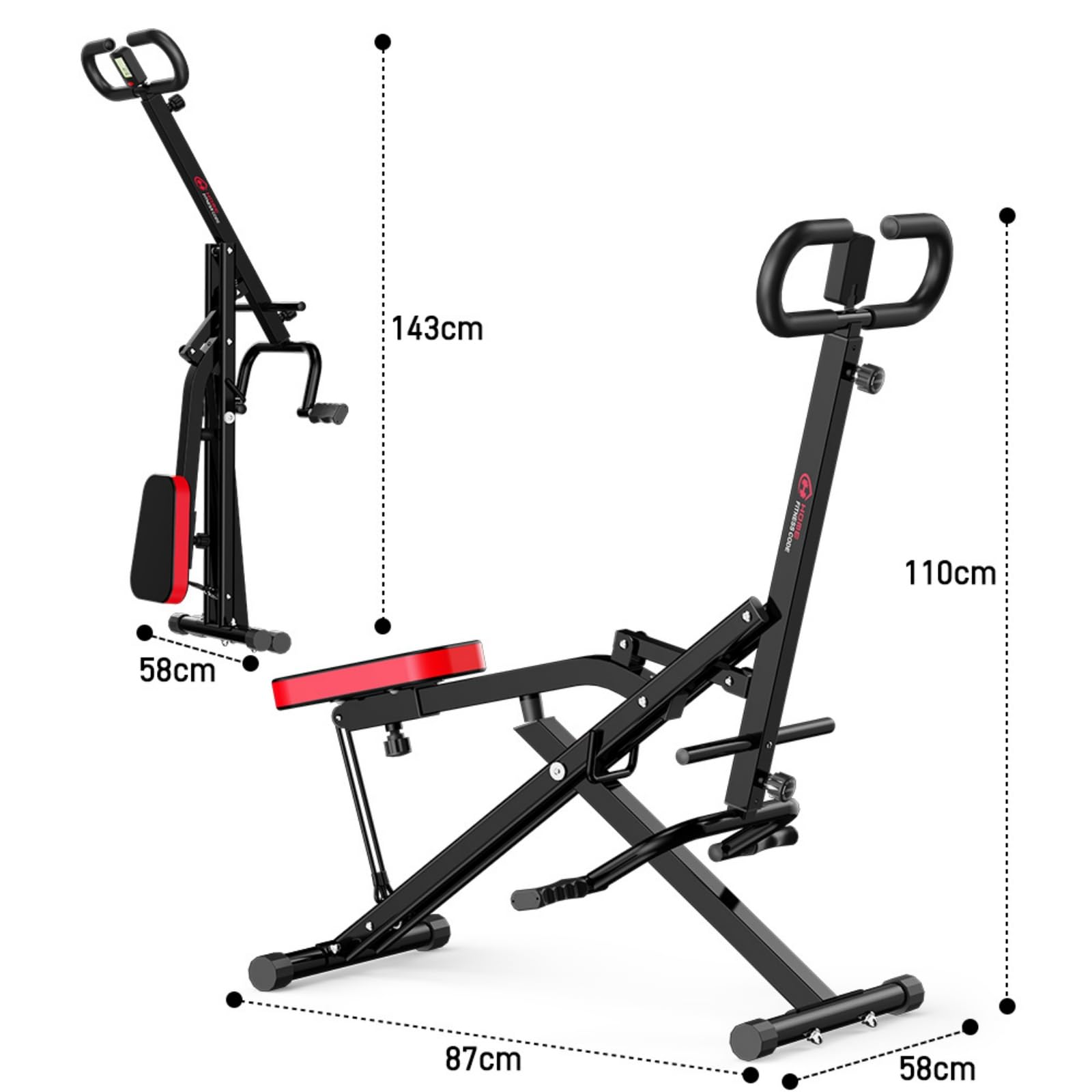 Máquina de Sentadillas Plegable para Entrenamiento en Casa, Asistente Row-N-Ride, Carga Máxima 165 kg, AB Booster para Abdomen, Aparato de Fitness Plegable, Montaje 10 Min,