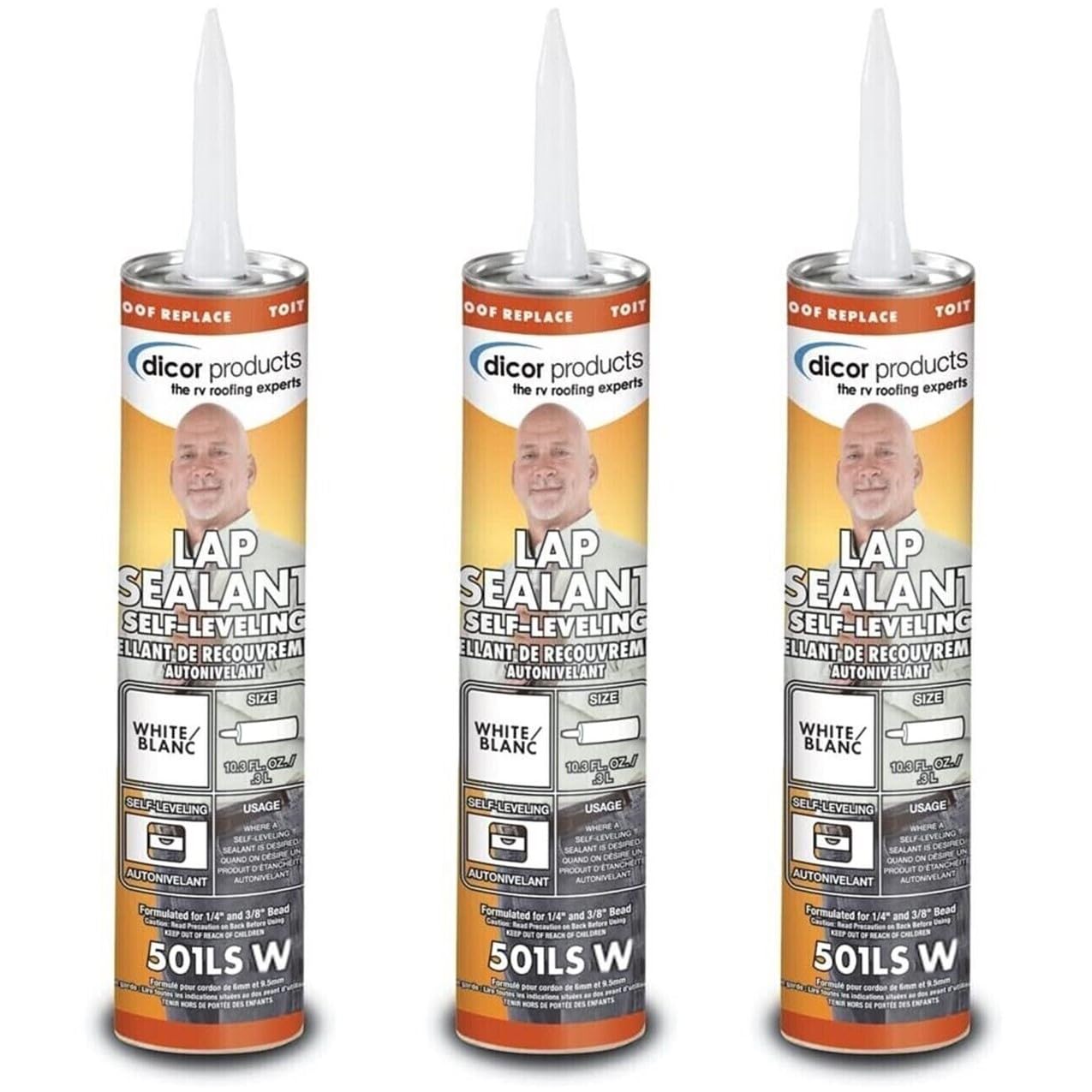 Dicor 501LSW-1, Lap Sealant Self-Leveling, White, 10.3 Ounce Tube (3)
